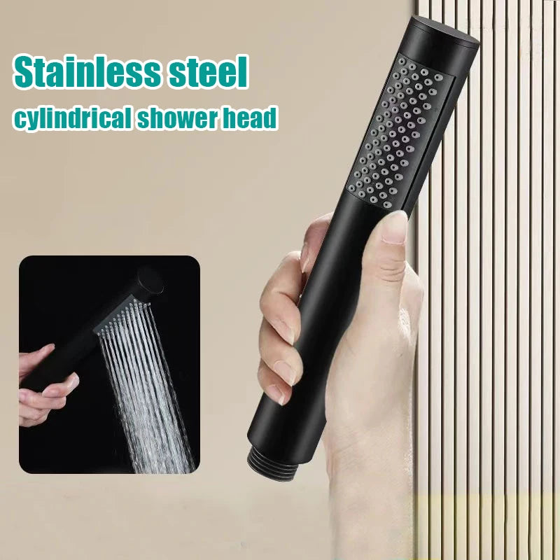 Stainless Steel Cylindrical Handheld Booster Shower Head Hotel Home Bathroom Universal Shower Head Set Peaceful Pleasures Health and Wellness