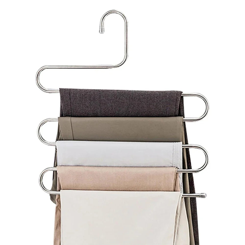 Stainless Steel 5-Layer S-Shaped Pants Hanger Rack | Space Saver