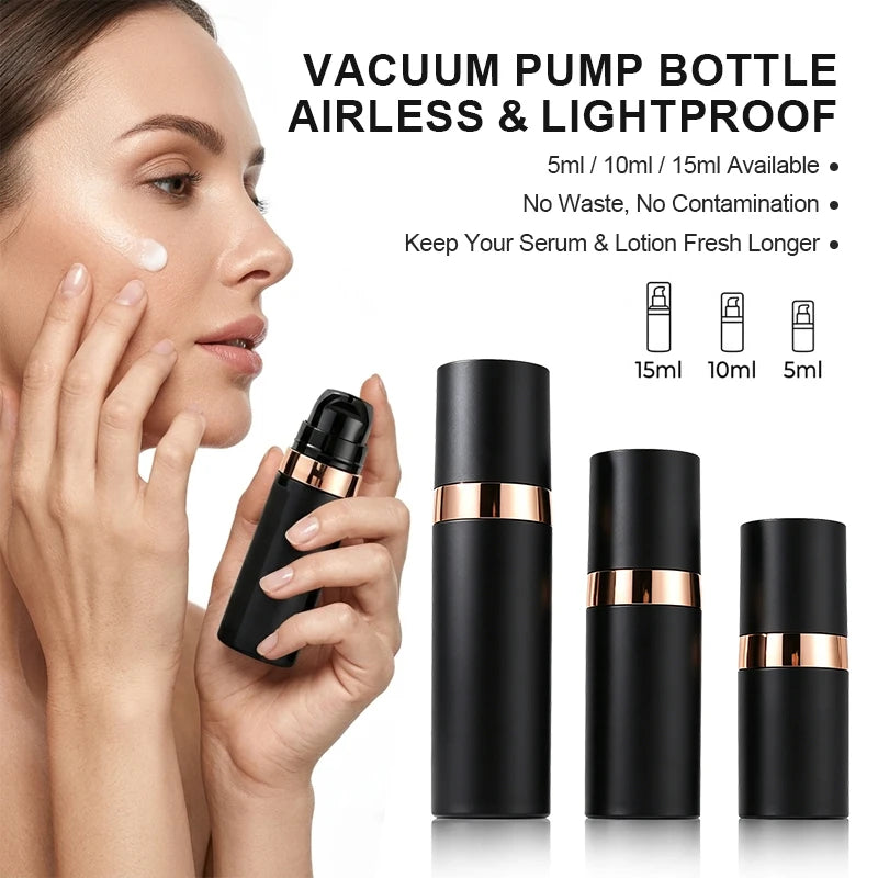 Plastic Pump Bottle Vacuum Pump Bottle Travel Bottling Container Black Lightproof Airless Spray Bottle Lotion 15ml 30ml 50ml Peaceful Pleasures Health and Wellness