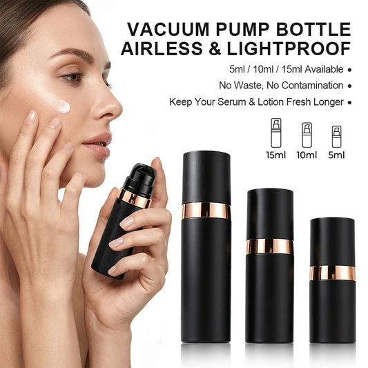 Plastic Pump Bottle Vacuum Pump Bottle Travel Bottling Container Black Lightproof Airless Spray Bottle Lotion 15ml 30ml 50ml Peaceful Pleasures Health and Wellness