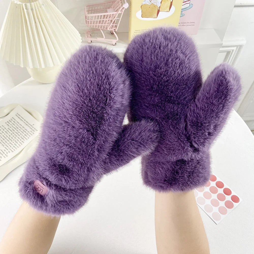 Anti-cold Keep Warm Thickened Gloves Winter Solid Color Warm Gloves Students Fashionable and Cute Multi-finger Windproof Gloves Peaceful Pleasures Health and Wellness PURPLE