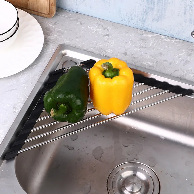 Collapsible Stainless Steel Corner Sink Drainer Drying Rack Multifunctional Kitchen Organizer for Small Space Dishwashing Peaceful Pleasures Health and Wellness