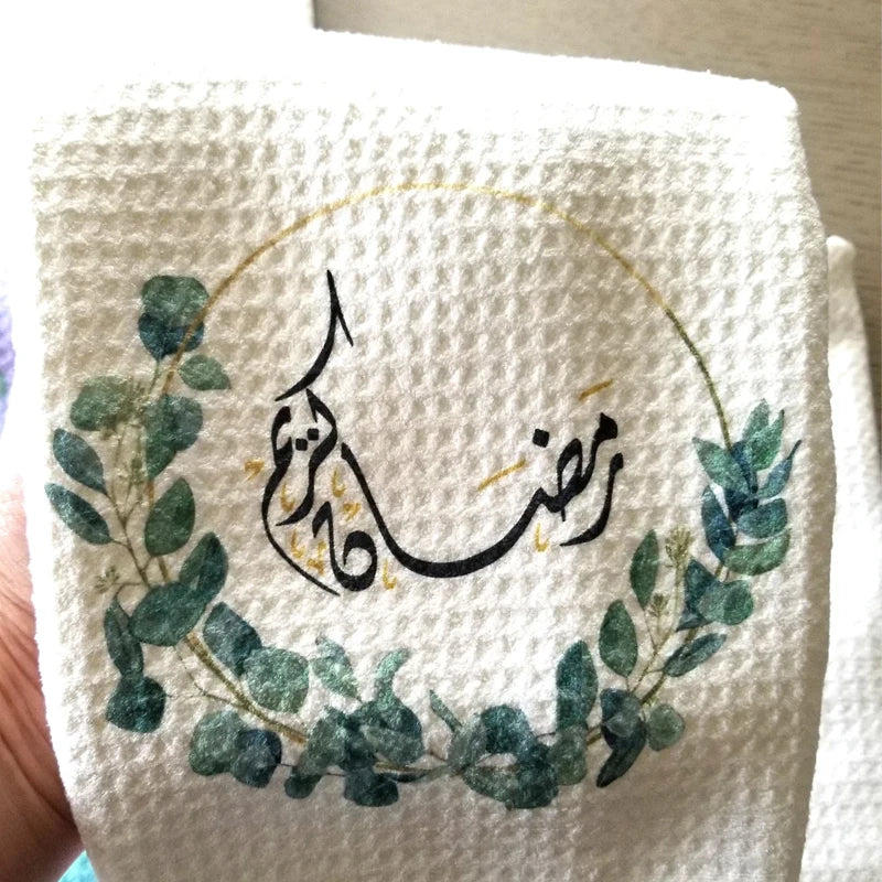 Ramadan Kareem Waffle Weave Dish Towel | Eid Mubarak Kitchen Gift Decorative Dish Towel Peaceful Pleasures Health and Wellness