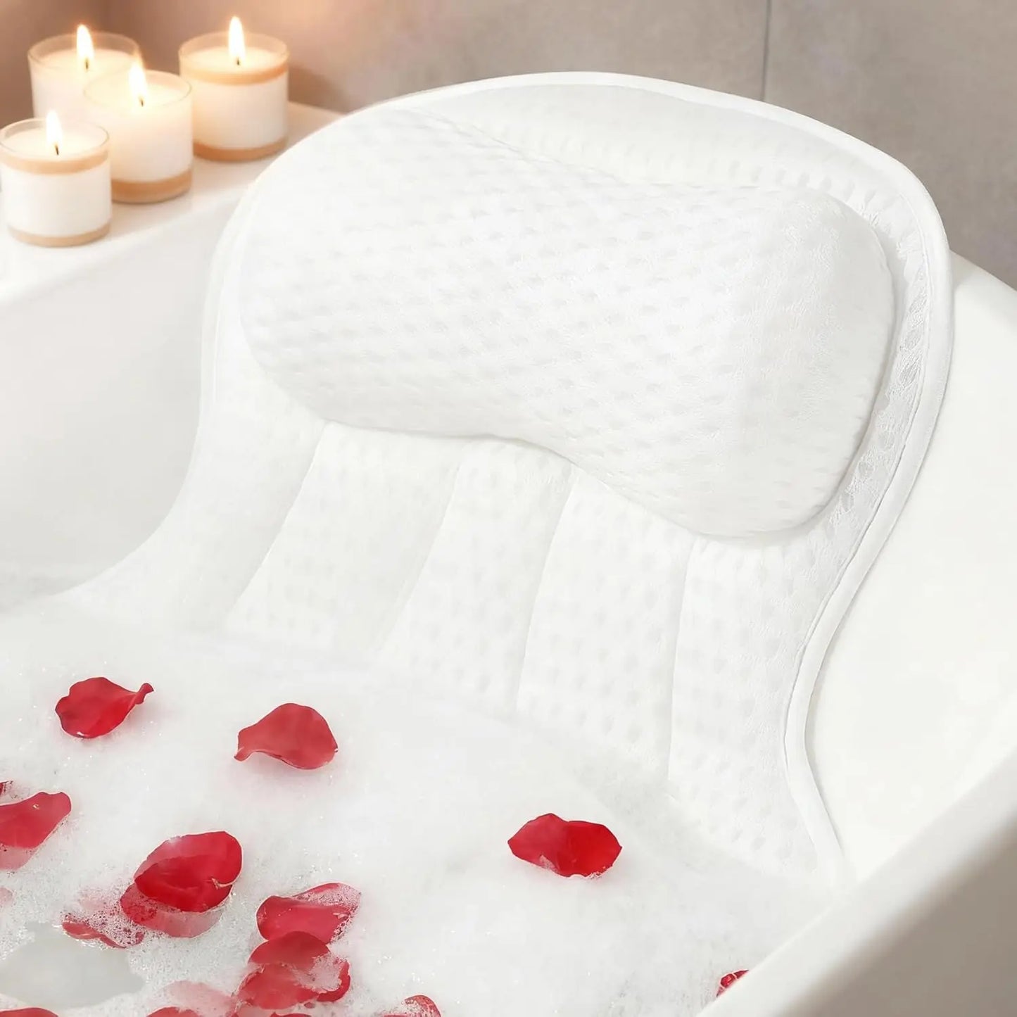 Ergonomic Bathtub Spa Pillow – 4D Air Mesh, 6 Suction Cups, White Peaceful Pleasures Health and Wellness United States