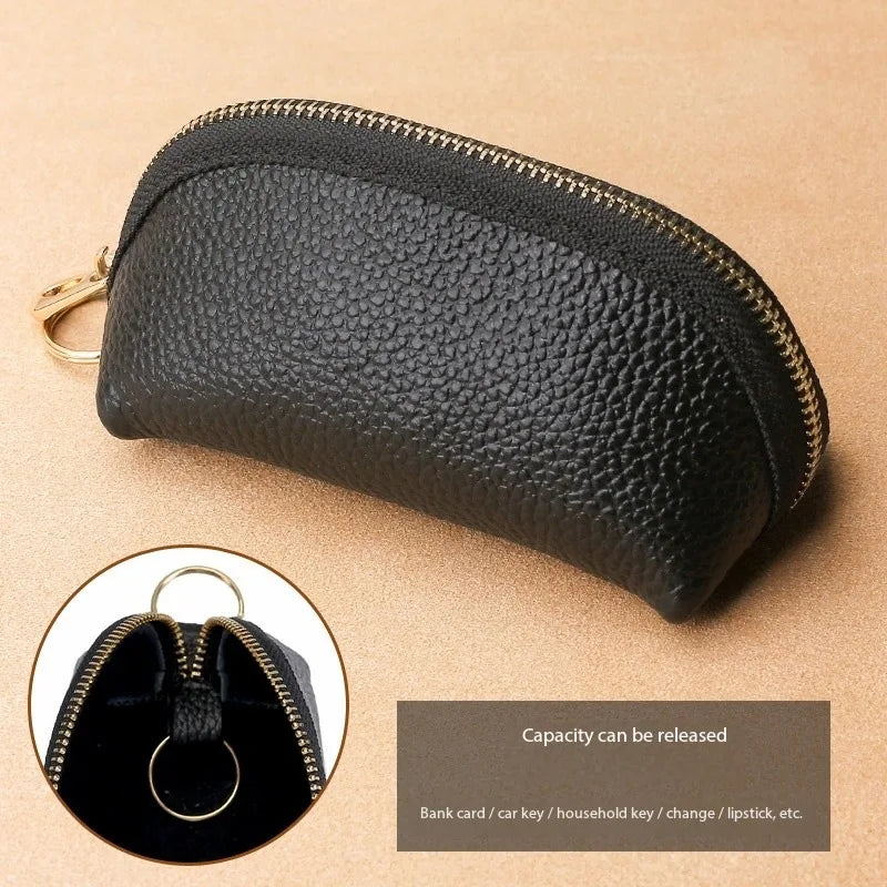2026 Hot PU Leather Car Key Case Men Women Wallets Housekeeping Keys Covers Zipper Storage Pouch Card Bags Peaceful Pleasures Health and Wellness Black