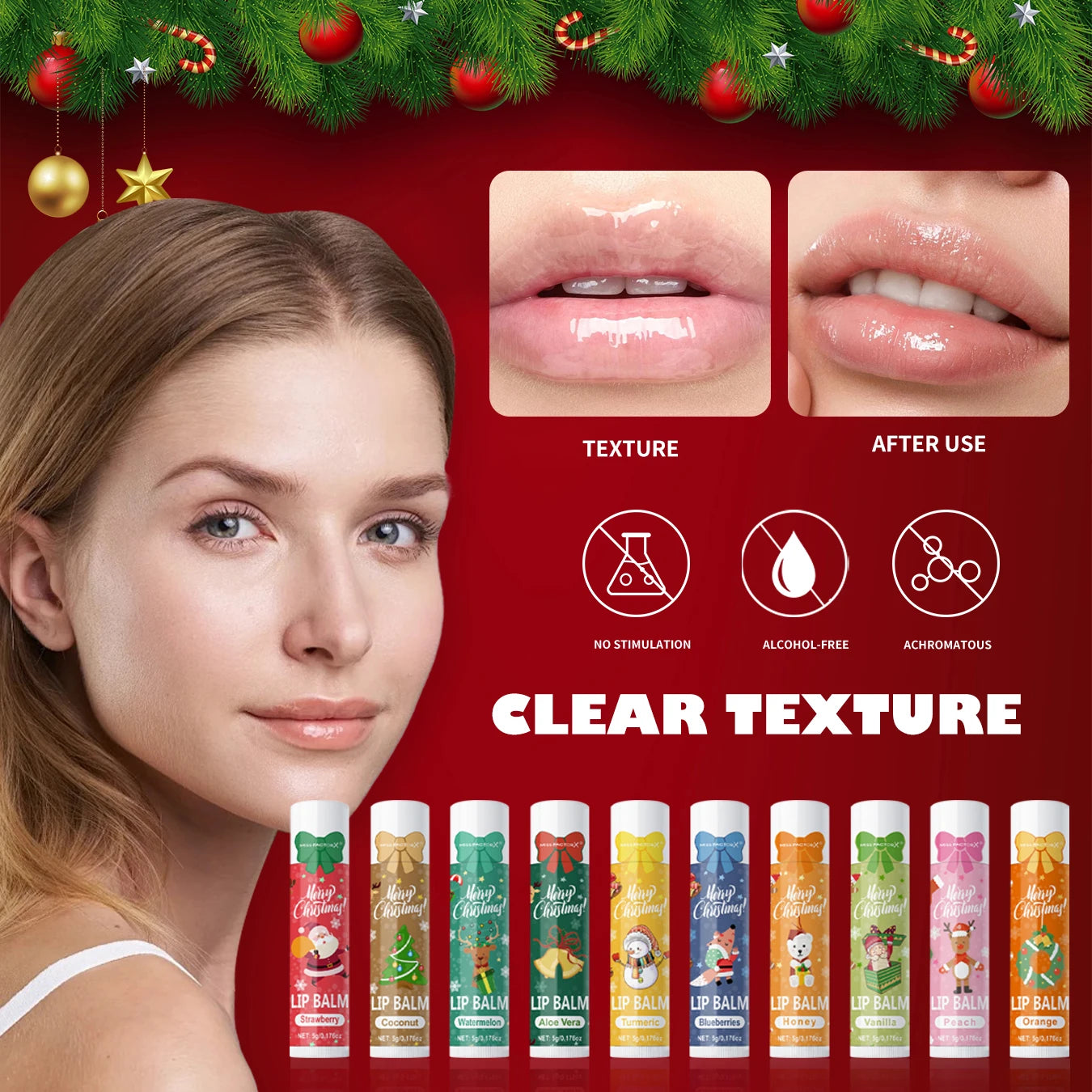 90 pieces/box 10 scented lipstick set Christmas set Moisturizing lips deep moisturizing Christmas gift Peaceful Pleasures Health and Wellness