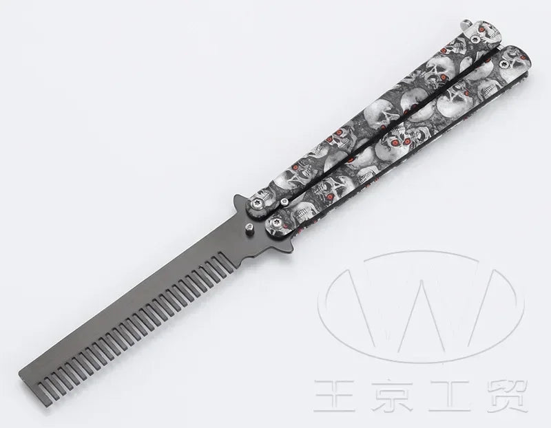 1PCS Foldable Comb Stainless Steel Butterfly Knife Comb Beard Moustache Brushe Salon Hairdressing Styling Tool Peaceful Pleasures Health and Wellness F