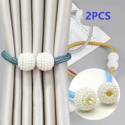 2PCS Large Pearl Curtain Tieback Buckle Modern Simple Curtain Strap Rope No Punch Window Decoration Accessories Peaceful Pleasures Health and Wellness