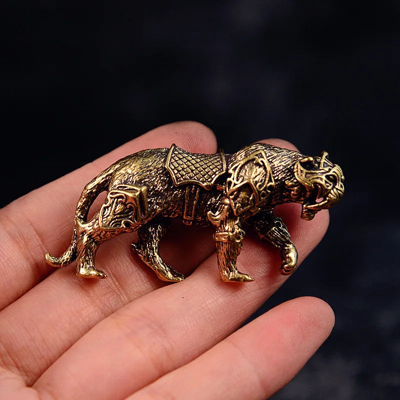 1Pcs Antique Brass Tiger Figurines Home Decor Accessories Feng Shui Lucky Animal Ornaments Desk Decoration Collectible Gifts Peaceful Pleasures Health and Wellness Tiger