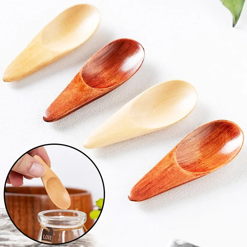 New Wood Creative Tea Spoons Short Handled Condiment Scoops Flatware Coffee Tea Small Sugar Spoons Coffee Spoons Kitchen Gadgets Peaceful Pleasures Health and Wellness