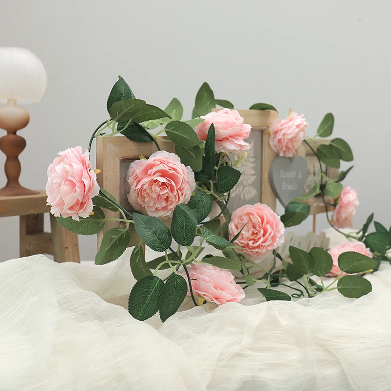 Pink Silk Peony Artificial Flower Vine Garland – Wedding Decor
