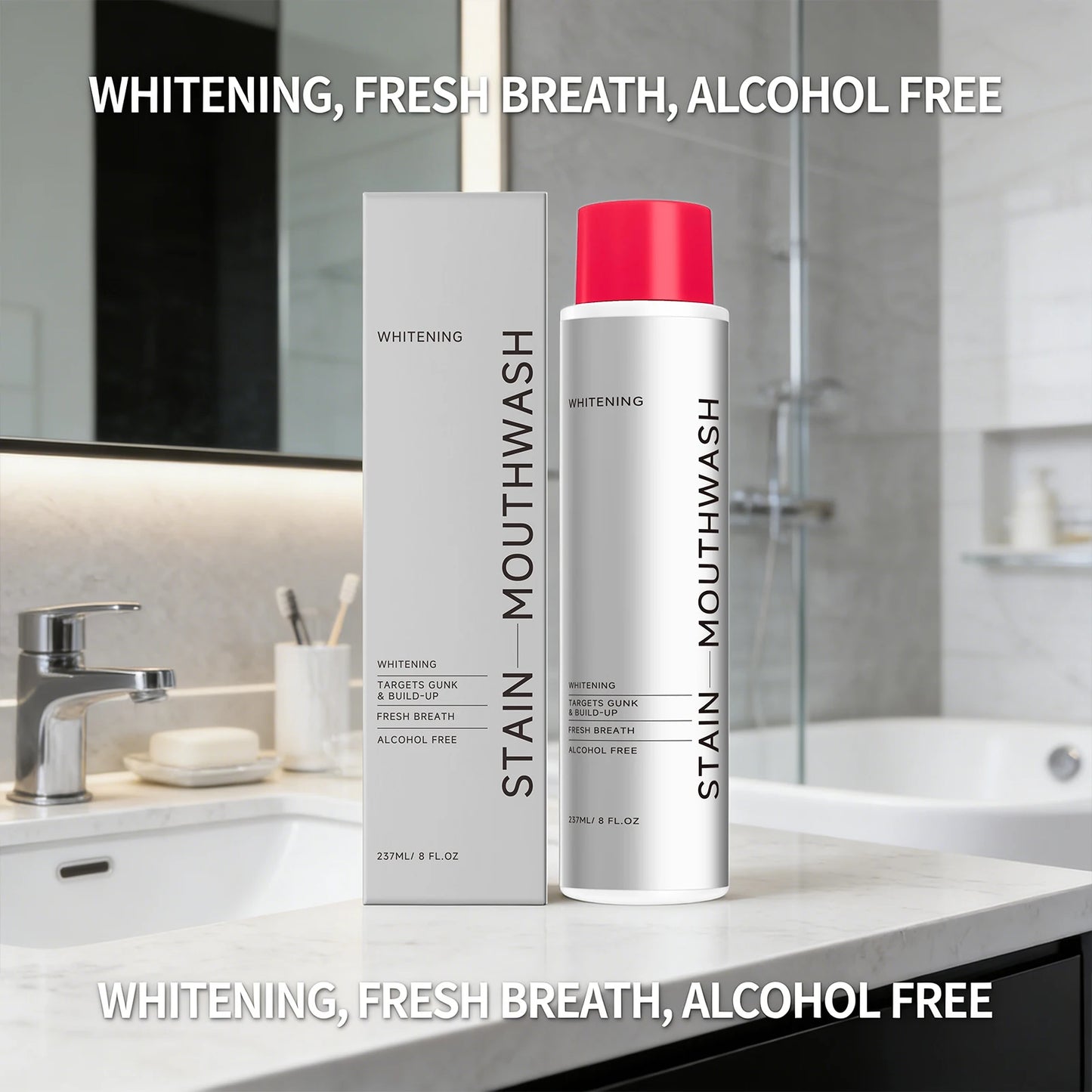 Whitening Stain Mouthwash Clean Food Residue Reduce Dental Plaque Eliminate Odors Freshing Breath Alcohol Free Daily Teeth Care Peaceful Pleasures Health and Wellness