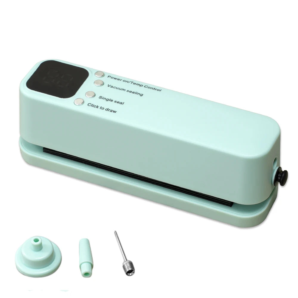 Food Vacuum Sealer USB Rechargeable Package Plastic Bag Mini Heat Sealer Portable Wireless Automatic Food Vacuum Sealing Machine Peaceful Pleasures Health and Wellness Green
