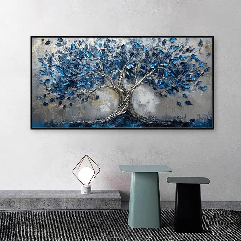 Modern Abstract Blue Tree Canvas Wall Art Print – Large Poster Canvas Wall Art Print Peaceful Pleasures Health and Wellness