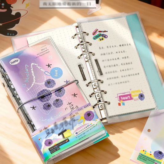 Aesthetic Multifunctional Notebook Loose Leaf Book Simple Grid Peaceful Pleasures Health and Wellness