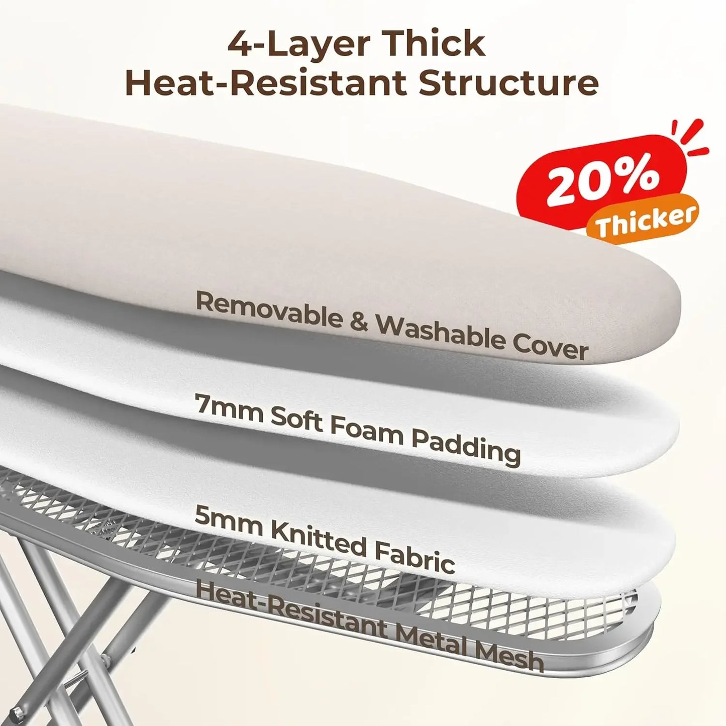 Compact Folding Ironing Board with Adjustable Height, Storage Tray & Steam Rest - Heavy Duty 52x14 Beige Peaceful Pleasures Health and Wellness
