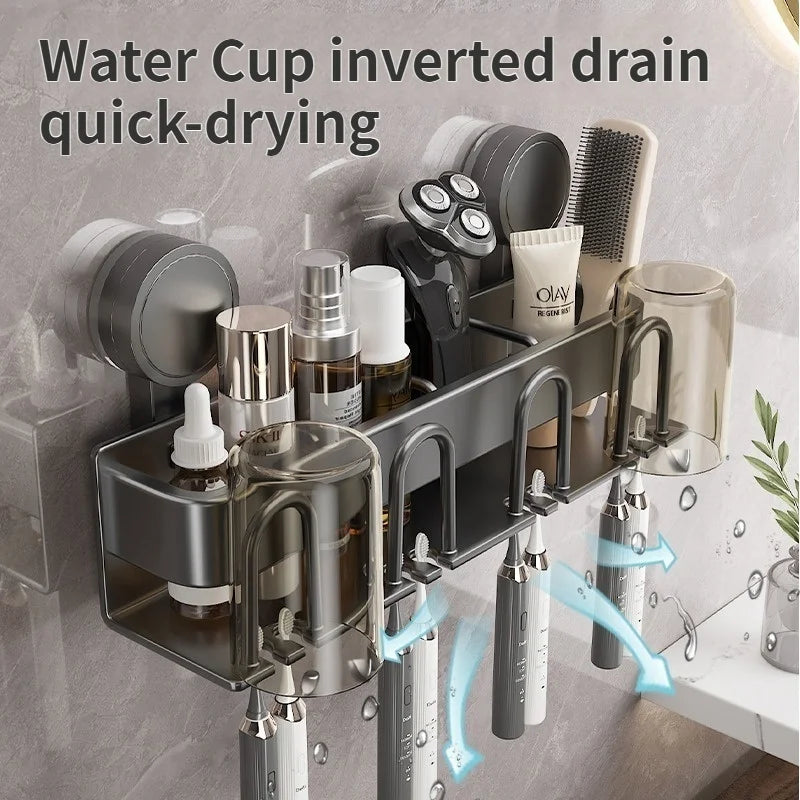 Drill-Free Suction Cup Aluminum Toothbrush Holder Wall Mount