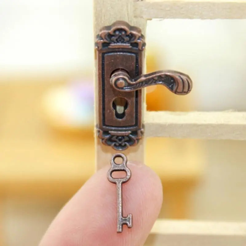 1/12 Miniature Dollhouse Door Lock & Key Set – 2Pcs Metal