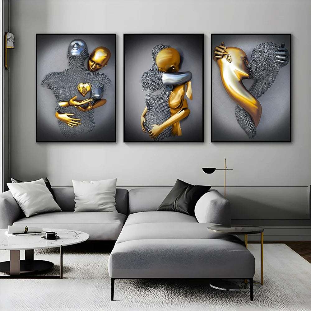 Abstract Couple Portrait Canvas Wall Art | Nordic Pop Print