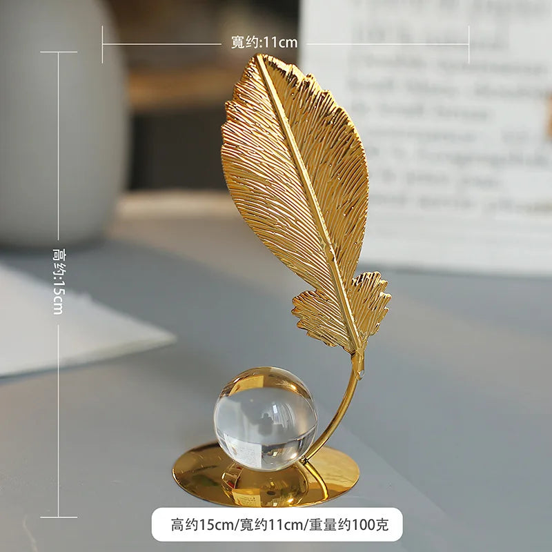Gold Ginkgo Leaf Iron Crafts Ornaments Light Luxury Crystal Ball Decoration Living Room Wine Cabinet TV Cabinet Art Decoration Peaceful Pleasures Health and Wellness 02