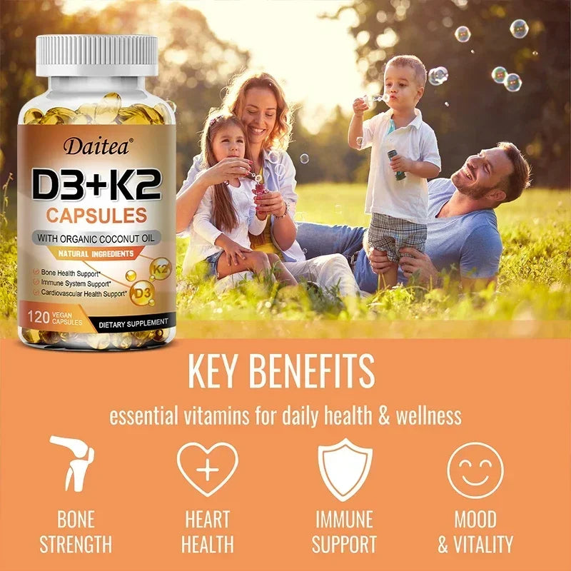 Vegan Vitamin D3 K2 Capsules - Organic Coconut Oil - Daily Supplement for a Healthy Immune System & Bones Gluten & Soy Free Peaceful Pleasures Health and Wellness