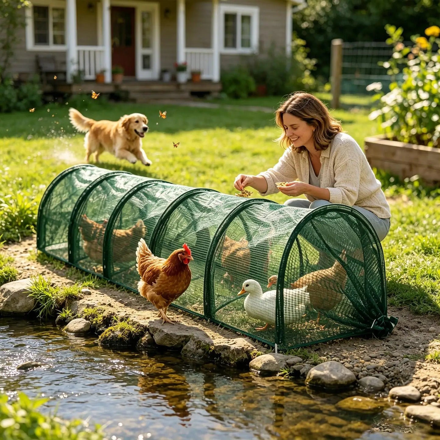 Foldable Chicken Tunnel Run 118" | Portable Poultry Enclosure