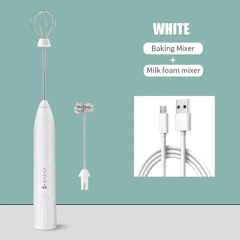 2-in-1 Kitchen Items USB Charging Electric Egg Beater Mini Blender Kitchens Accessories Mixer Household Gadgets Double Head Bar Peaceful Pleasures Health and Wellness white