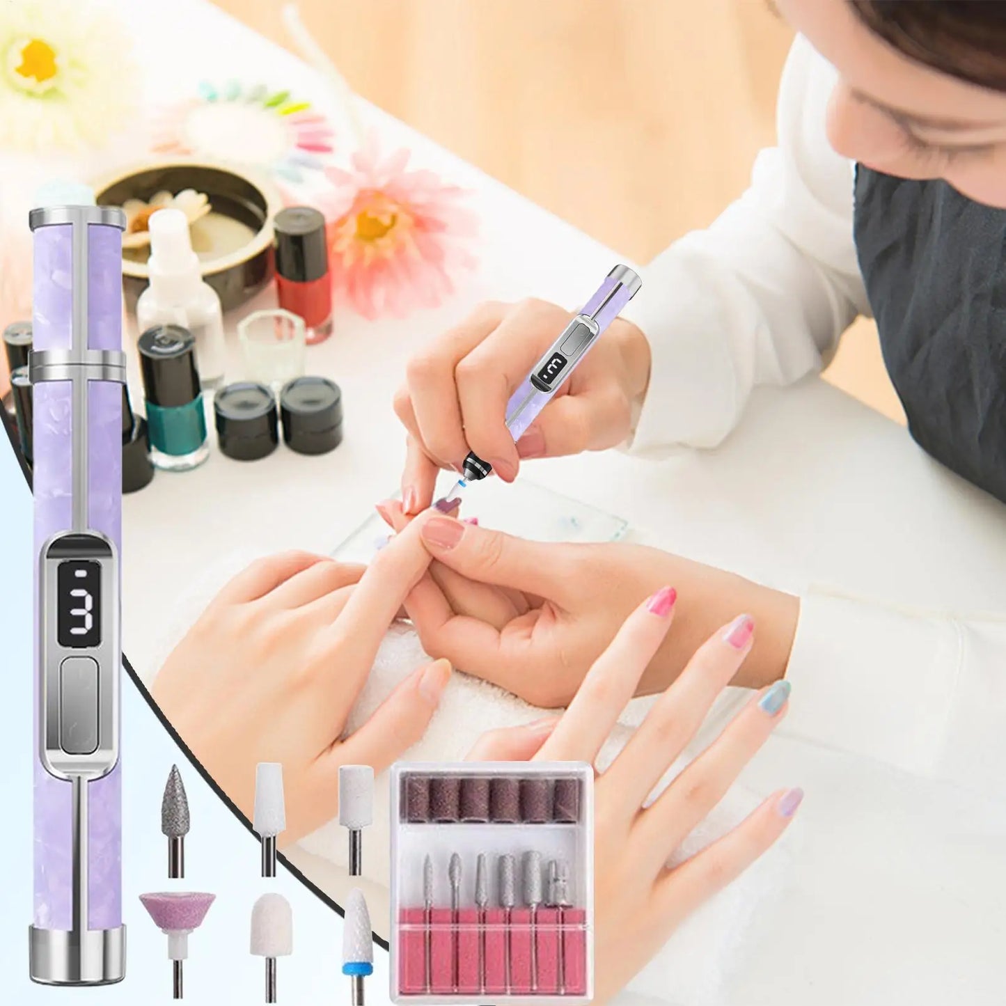 Rechargeable Electric Nail Drill Kit – 3 Speeds & 12 Heads