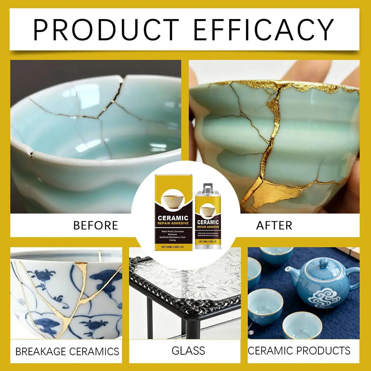 Kintsugi Gold Ceramic Repair Kit – Food-Safe Pottery Adhesive