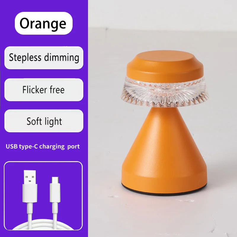 LED Cordless Table Lamp USB Rechargeable Night Light Coffe Bar Touch Dimming Desk Lamp Bedroom Decor Crystal Table Lamps Peaceful Pleasures Health and Wellness C-Orange USB Plug
