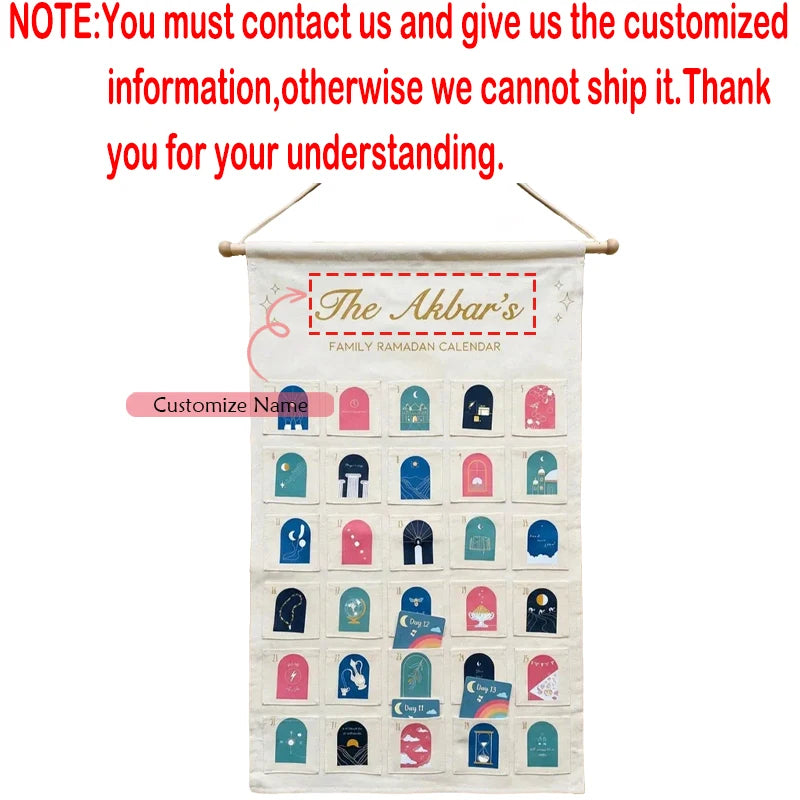 Personalised Ramadan Countdown Advent Calendar | Eid Decoration Advent Countdown Calendar Peaceful Pleasures Health and Wellness custom name 45x67cm