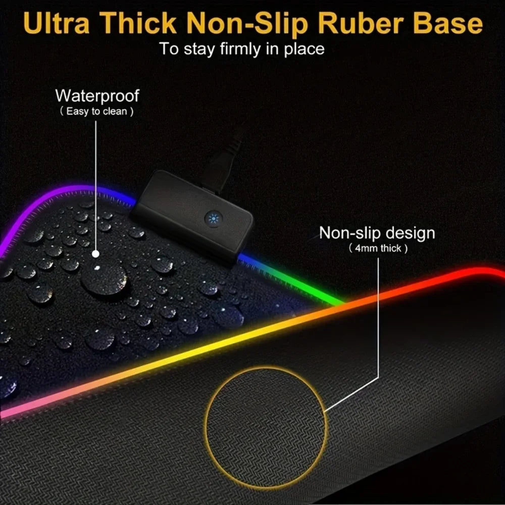 RGB Gaming Mouse Pad | 14 Glow Modes & Non-Slip Base