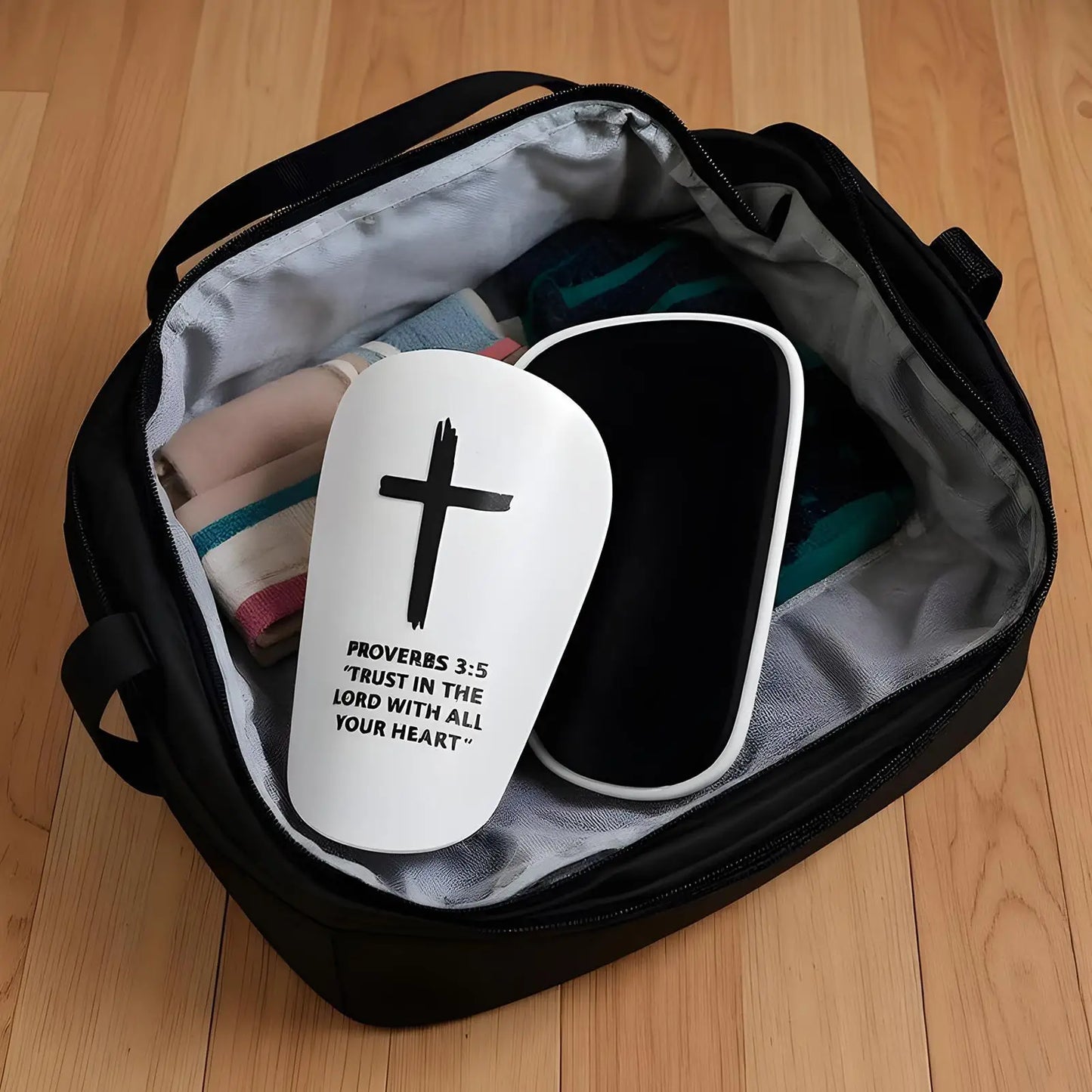 1 Pair Christian Shin Guards with Bible Verse Soccer Football Protective Pads for Adults & Youth, Inspirational Sports Gear Peaceful Pleasures Health and Wellness