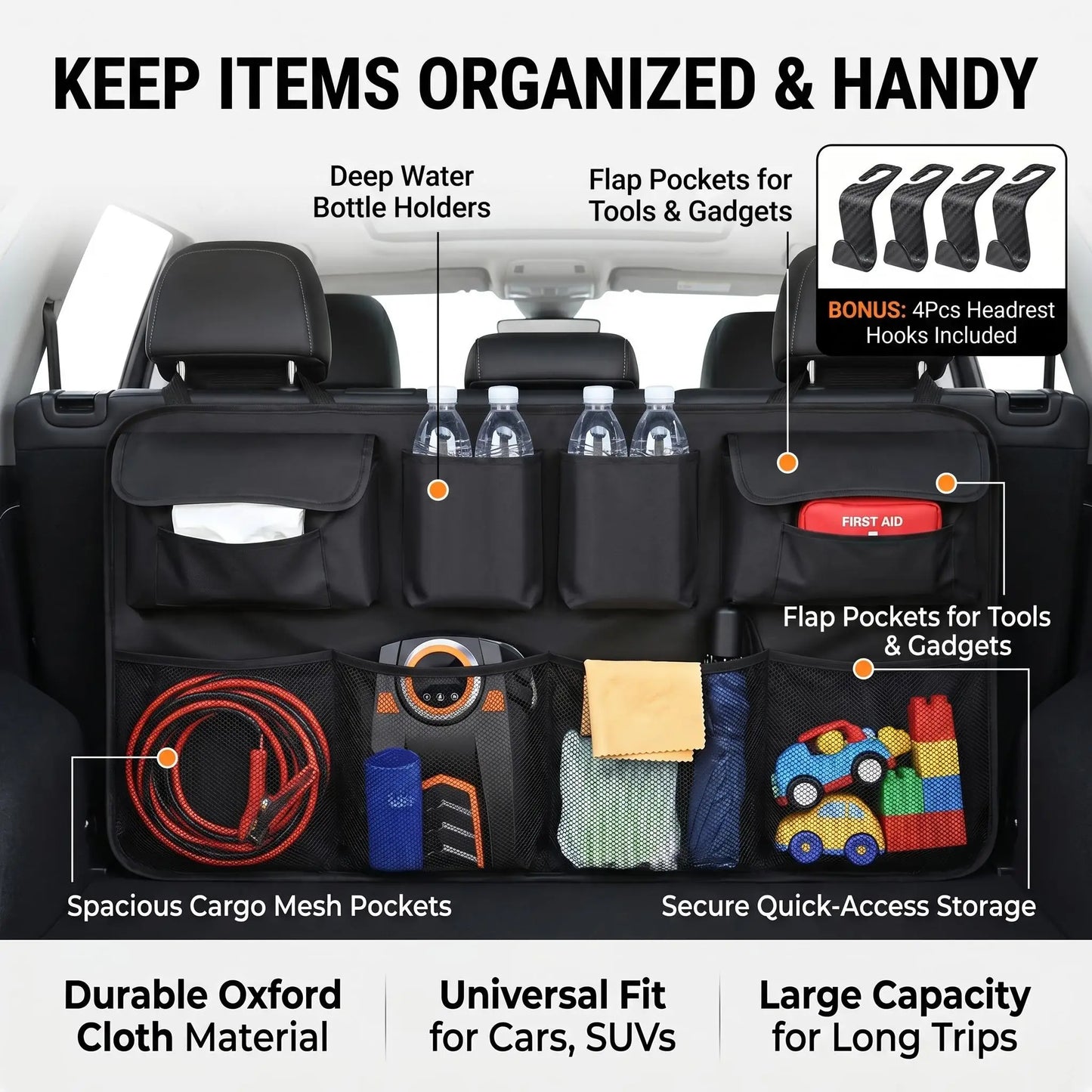Car Trunk & Backseat Hanging Organizer – SUV Truck Van Storage