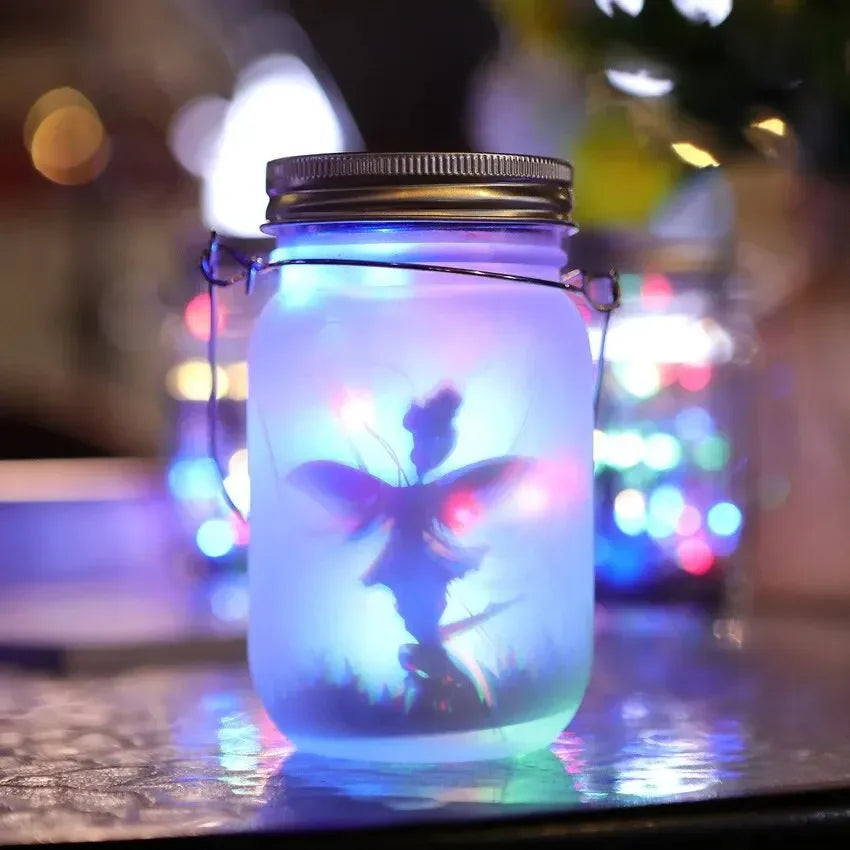 Solar LED Frosted Glass Mason Jar Fairy Light | Garden Decor