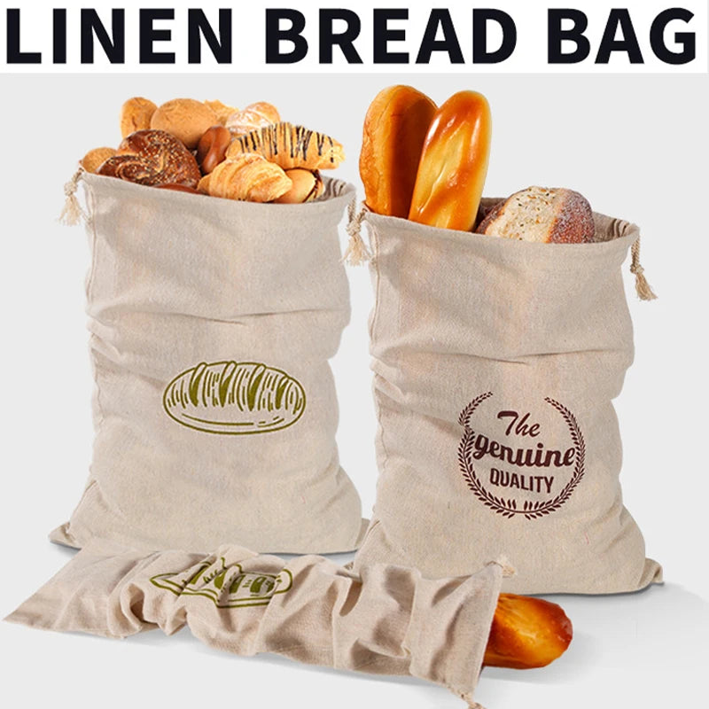 Linen Bread Bags Reusable Portable Drawstring Kitchen Organizer Home Homemade Artisan Bread Storage Bag Washable Food Organizer Peaceful Pleasures Health and Wellness