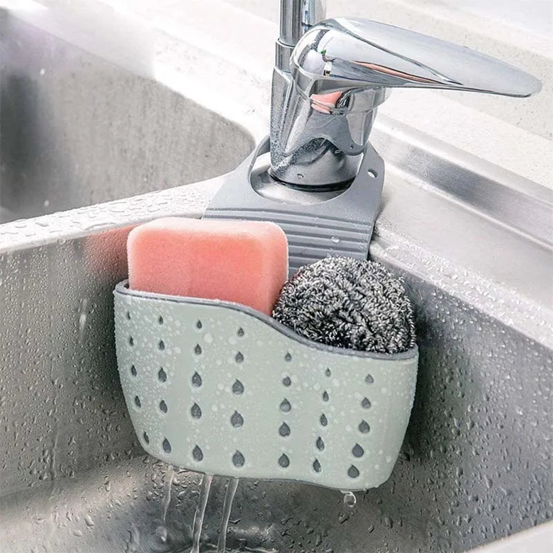 Sink Draining Hanging Basket Adjustable Kitchen Accessories Rubber Sink Bag Soap Sponge Shelf Faucet Holder for Bathroom 1PC Peaceful Pleasures Health and Wellness