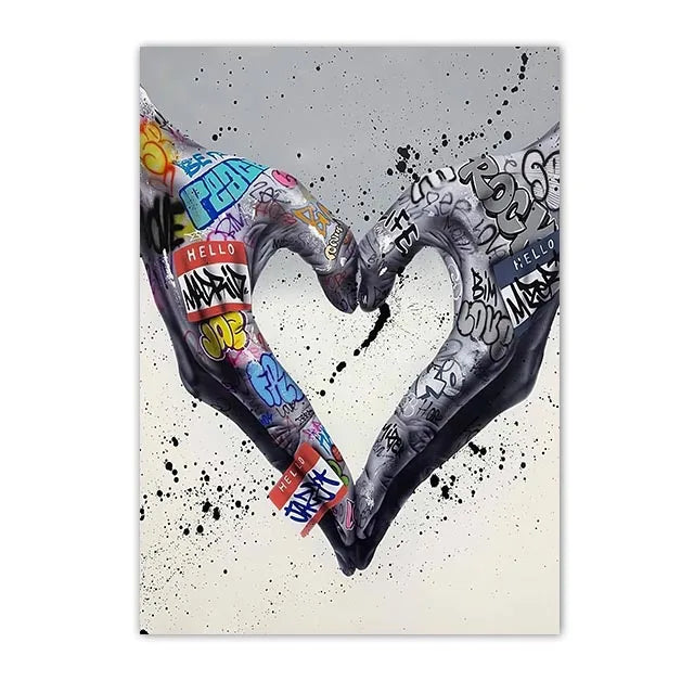 Graffiti Street Art Canvas Print | Love Kiss Hand Gestures Poster