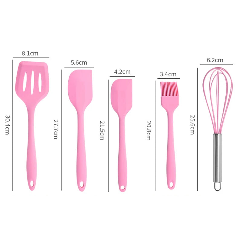 Silicone Kitchenware Cooking Utensils Set Non-stick Cookware Spatula Shovel Egg Beaters Wooden Handle Kitchen Cooking Tool Set Peaceful Pleasures Health and Wellness