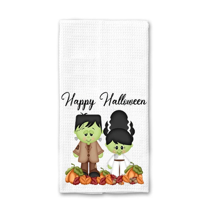Halloween Waffle Tea Towel | Spooky Black Cat Kitchen Dishcloth