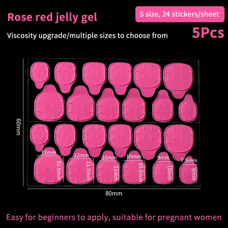 5Pcs False Nail Art Adhesive Tape Colour Jelly Glue DIY Fake Nail Manicure Gel Waterproof Tabs Nail Glue Nail Tools Peaceful Pleasures Health and Wellness 2 Rose red