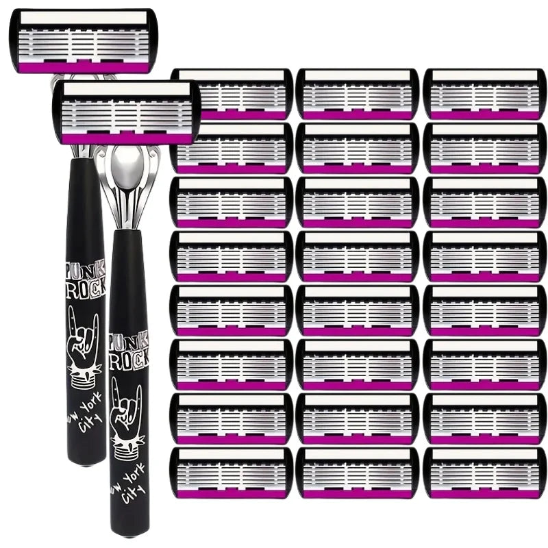 Men's 6-Layer Manual Razor with Replaceable Blade Refills