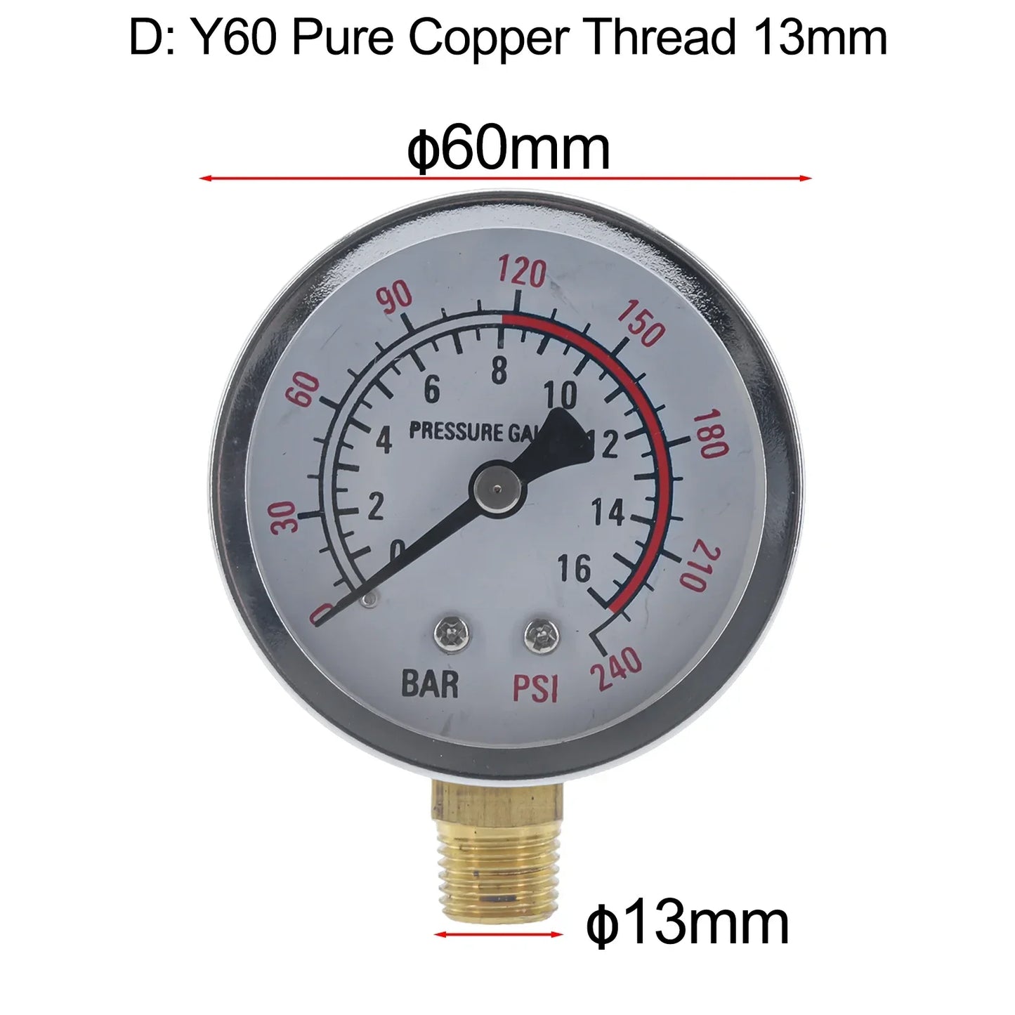 Y60 Pressure Gauge 0–230PSI G1/4 – Air, Water & Fluid