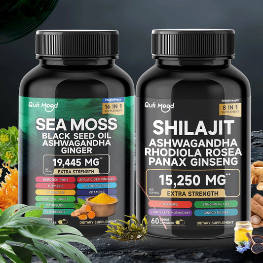 Sea Moss & Shilajit Bundle – 120 Capsules with Ashwagandha Peaceful Pleasures Health and Wellness