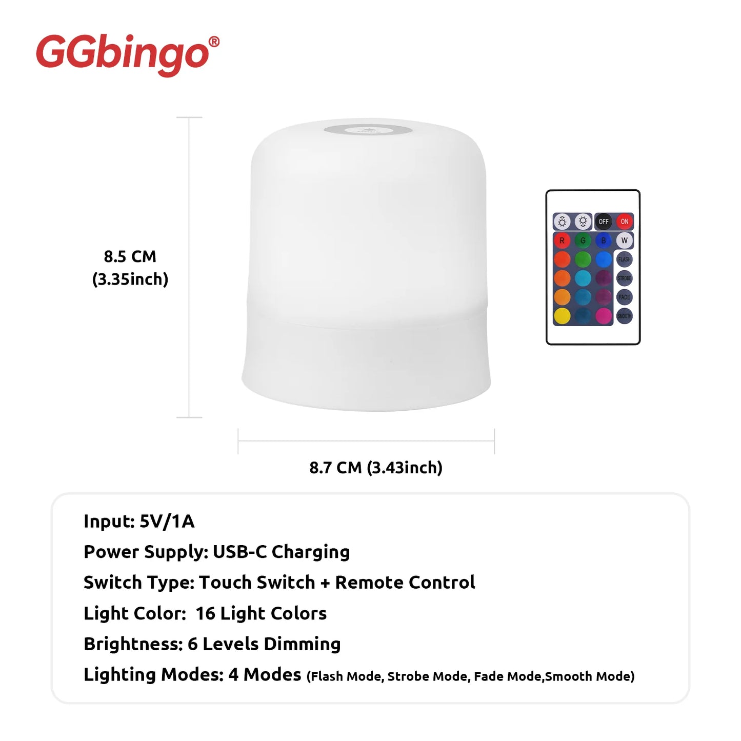 GGbingo Touch Night Light Rechargeable Remote Control Night Light RGB Dimmable Table Lamp Ambient Light for Bedroom Living Room Peaceful Pleasures Health and Wellness