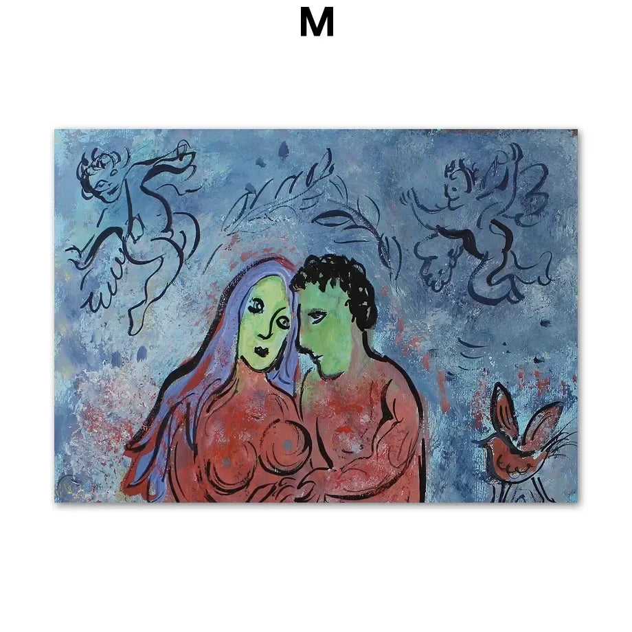 Scandinavian Minimalist Wall Art Marc Chagall Surrealism Abstract HD Canvas Poster Print Home Bedroom Living Room Decoration Peaceful Pleasures Health and Wellness L 40x60cm Unframed