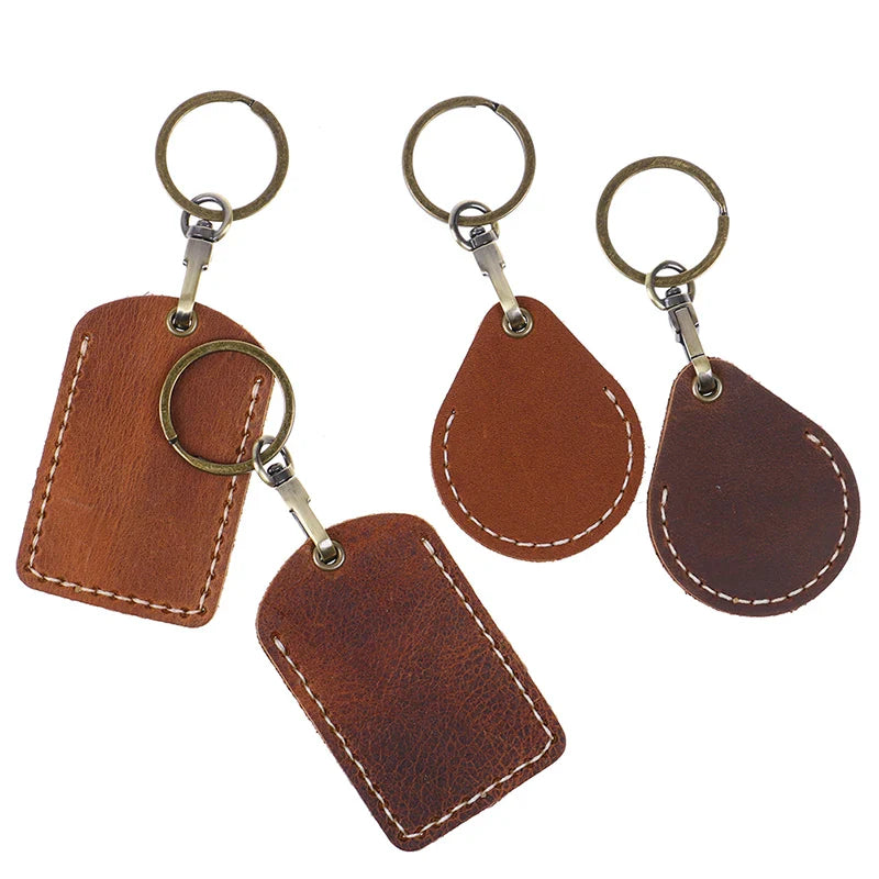 Vintage Leather Key Case – Access Card Holder & Key Fob Ring