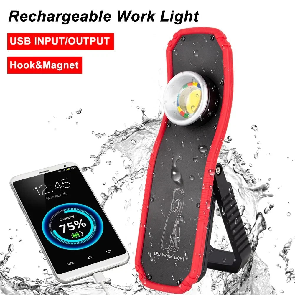 COB LED Work Light USB Rechargeable Magnetic Camping Lantern 1800lm