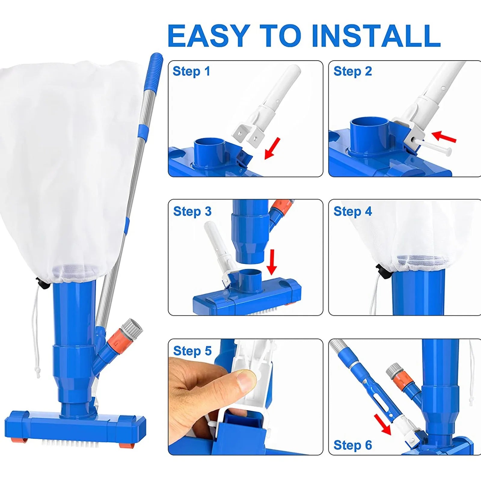 Brush Portable Pool Vacuum Handheld Vacuum Telescopic Pole Pool Vacuum Cleaner Useful Durable Swimming Pool Jet Cleaner Ponds Peaceful Pleasures Health and Wellness