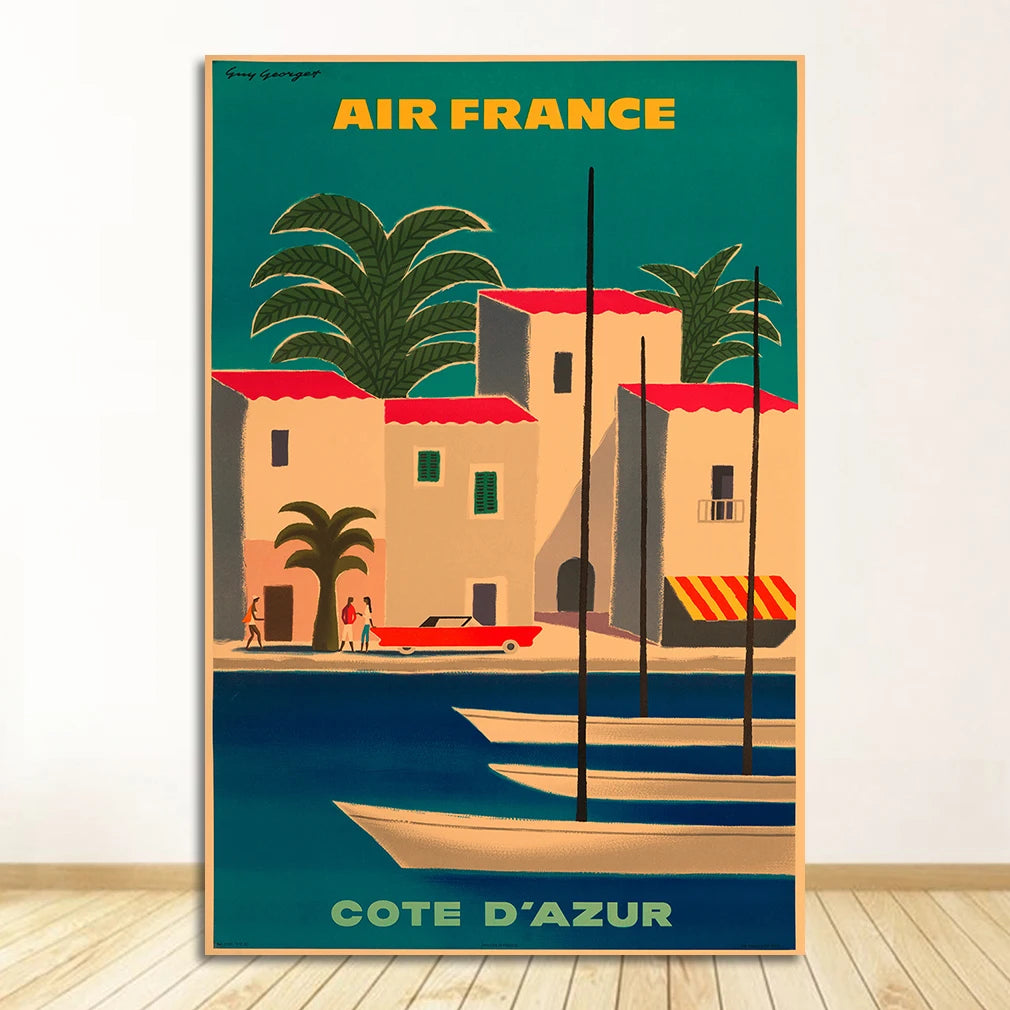 France & Japan Vintage Travel Canvas Poster | Unframed Wall Art